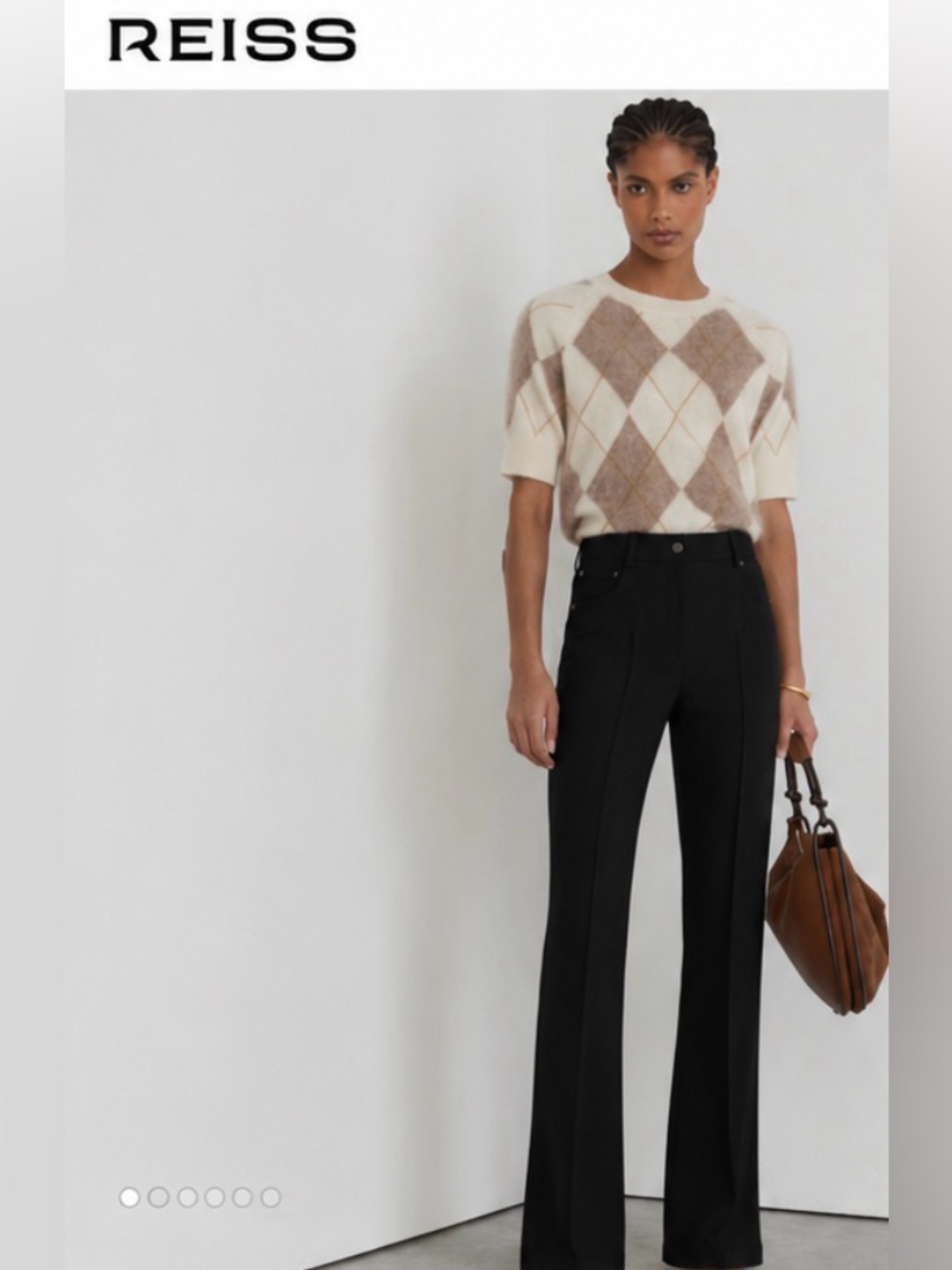 REISS Sofia twill seam Black High-Waist Flared Trousers size 8 retail $350